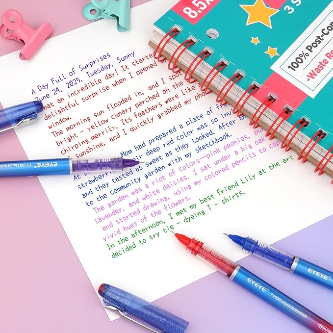 EYEYE 0.5mm Roller Ball Pens 8 Assorted Colors, Quick Drying Liquid Ink Needle Rollerball Pens Extra Fine Point Smooth Writing Pen for Journaling, Note Taking, Office, School Supplies & Gifts