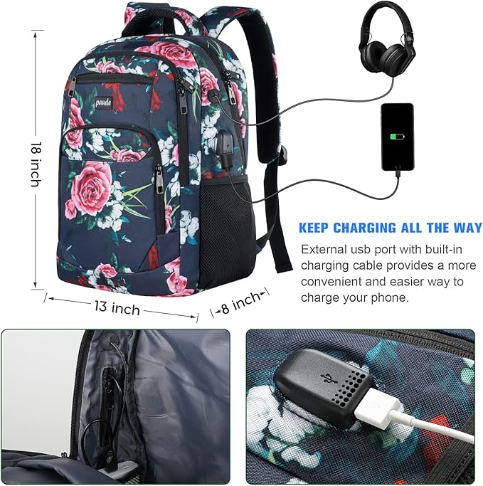 Paude Backpack for Women and Teen Girls,College Backpack Travel Laptop Bookbag for City Trip Office