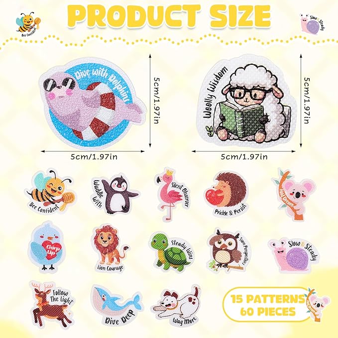 60 Pcs Anxiety Sensory Stickers Resuable Calm Stickers 2 Textured Surface Sensory Strips 15 Animal Style Fidget Tactile Stickers for Office Classroom Adult Teens