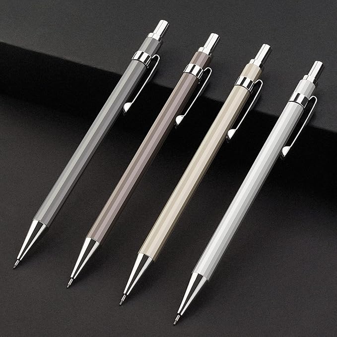 Four Candies 0.7mm Mechanical Pencil Set with Case - 4PCS Metal Mechanical Pencils, 8 Tubes HB #2 Lead Refills, 3PCS 4B Erasers and 9PCS Eraser Refills, Lead Mechanical Pencils for Writing & Drawing