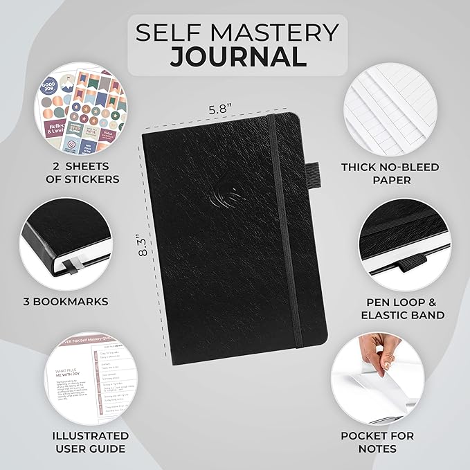 Clever Fox Self Mastery Journal – Guided Daily Reflection & Self Improvement Journal with Prompts – Journaling Notebook for Women & Men (Black)
