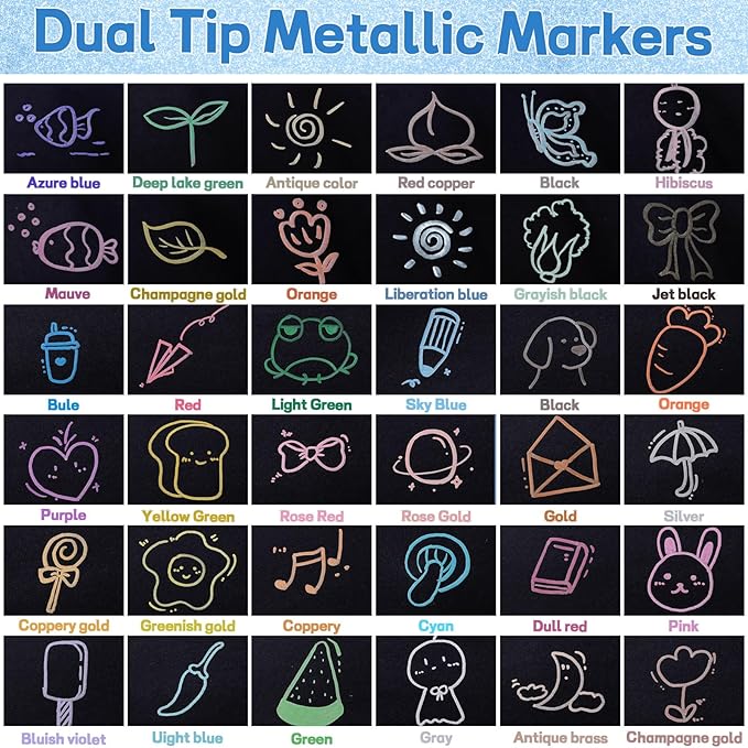 Prudiut 36 Pack Premium Metallic Markers Set, Dual Tip Paint Pens, Acrylic Paint Markers for Rock Painting & Crafts, Easter & Valentine's Day Gift for Adults & Artist