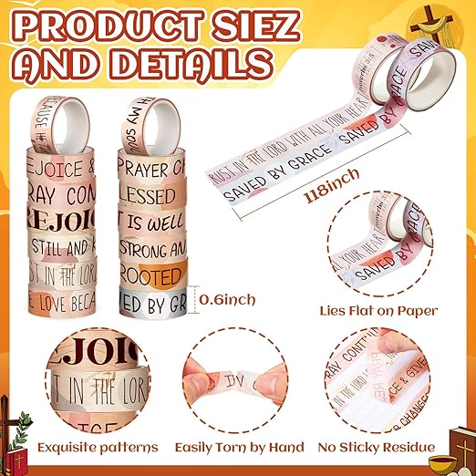 Janlaugh 24 Rolls Christian Washi Tape for Bible Journaling Gifts Bulk Religious Inspirational Scripture Supplies Boho Bible Verse Washi Tape for Study Crafting Valentine's Day DIY Gifts