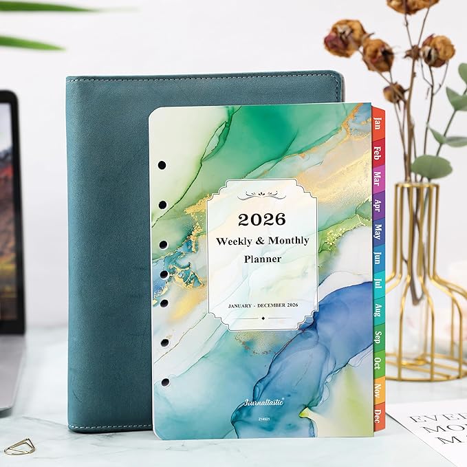 2026 Planner Refills - Planner Refills 2026, JAN 2026 - DEC 2026, A5 Planner Inserts, 2026 Weekly and Monthly Planner Refill, 5.5 x 8.5 inch, 7 Holes - Green