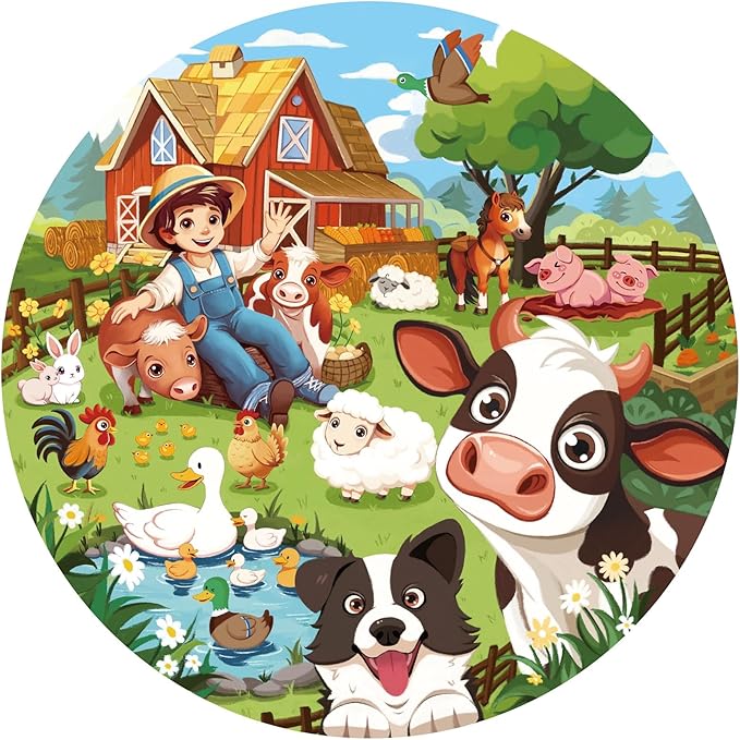 Puzzles for Kids Ages 4-6, 70 Piece Round Floor Puzzles for Kids Ages 3-5 with Animals & Barn, Popular Educational Toys & Gift for 3 4 5 6 7 8 9 10