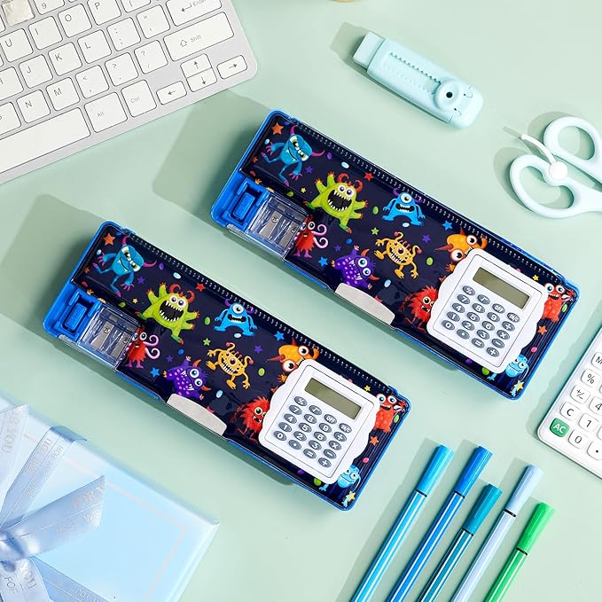 Henoyso Multifunctional Pencil Box for Boys Microorganism Pencil Case with Calculator and Sharpener Cool Cute Pencilcase School Supplies Essentials Christmas Birthday Gift Present for Kids Teens