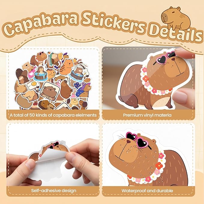 Capybara Stationery Set, 63 Pcs Kawaii School Supplies with Plush Pencil Case, Gel Pens & Stickers - Cute Valentine's Day Gifts for Girls & Girlfriend, Aesthetic Kids Gifts & Party Favors