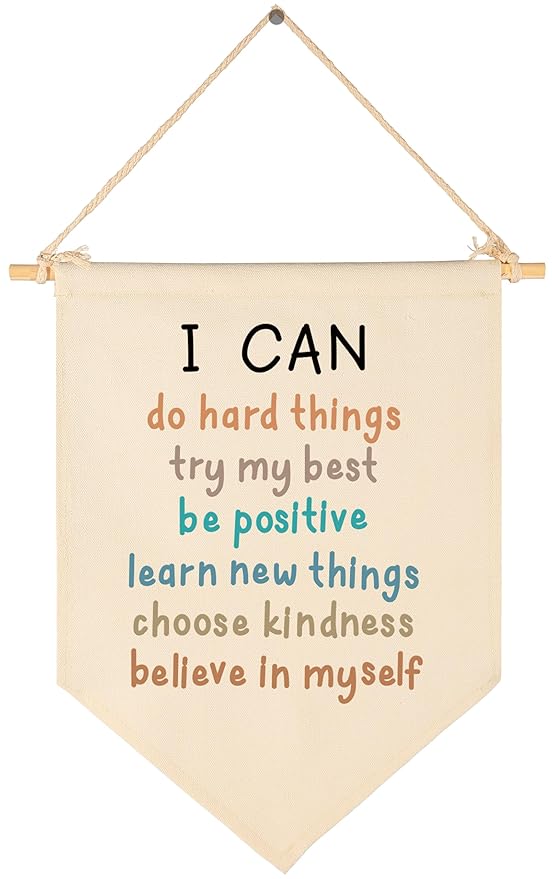 Canvas Banner Flag Sign Pennant Poster Wall Decor Gifts for Nursery Classroom Kindergarten Preschool Bedroom Reading Room Playroom Door Baby Room Teacher Office-Christmas Gift-I Can Do Hard Things