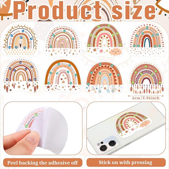 Crtiin 100 Pack Sensory Strips Anxiety Mindfulness Breath Calm Stickers Adhesive Texture Rough Tactile Fidget Tape for Mental Health Relief Anti Stress Stickers(Boho)