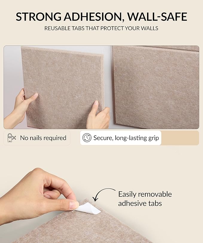 Large Felt Bulletin Board 48" x 36" with Push PINS & Wall Safe Adhesive Tabs – Modern Large Cork Board for Walls in Home or Office, Versatile Felt Board Layout, Cork Board, Vision Board, Dream Board