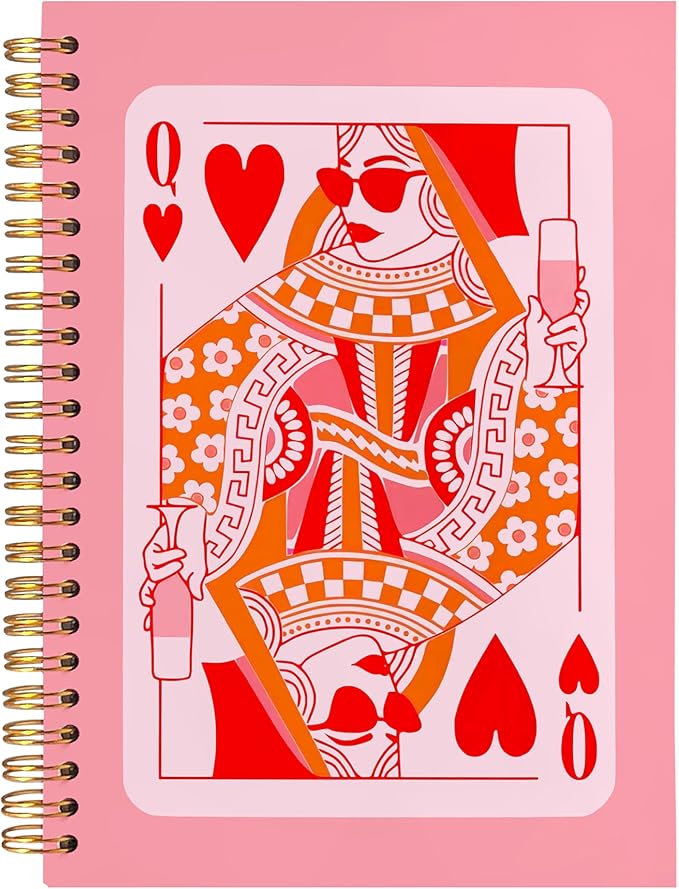 BearCake Funny Pink Queen of Hearts Notebook Journal, Preppy Pink Aesthetic Notebooks Office Supplies, Hardcover Spiral Notebook 5.5x8.3, Desk Accessories for Women Office
