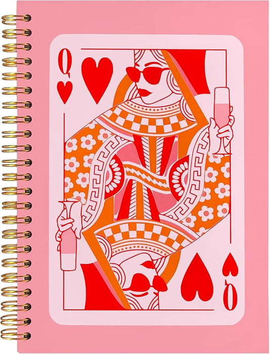 BearCake Funny Pink Queen of Hearts Notebook Journal, Preppy Pink Aesthetic Notebooks Office Supplies, Hardcover Spiral Notebook 5.5x8.3, Desk Accessories for Women Office