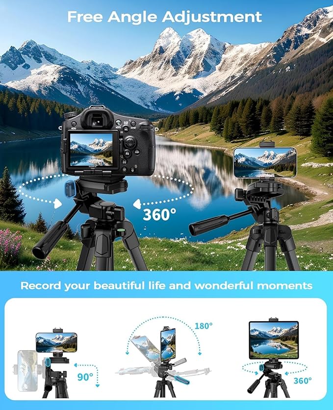 MACTREM iPhone iPad Tripod Stand, 67" Phone Tripod for iPad Tablet Camera with 2 in1 Holder Remote Carry Bag, Aluminum Extendable iPhone Stand for Video Recording/Selfies/Live Stream/Vlogging