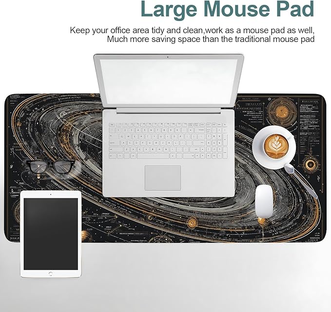 Saturn Planet Extended Gaming Mouse Pad 35.4 x 15.7 Inch – Space-Themed Desk Mat for Gaming, Office Work, and Study, with Non-Slip Rubber Base