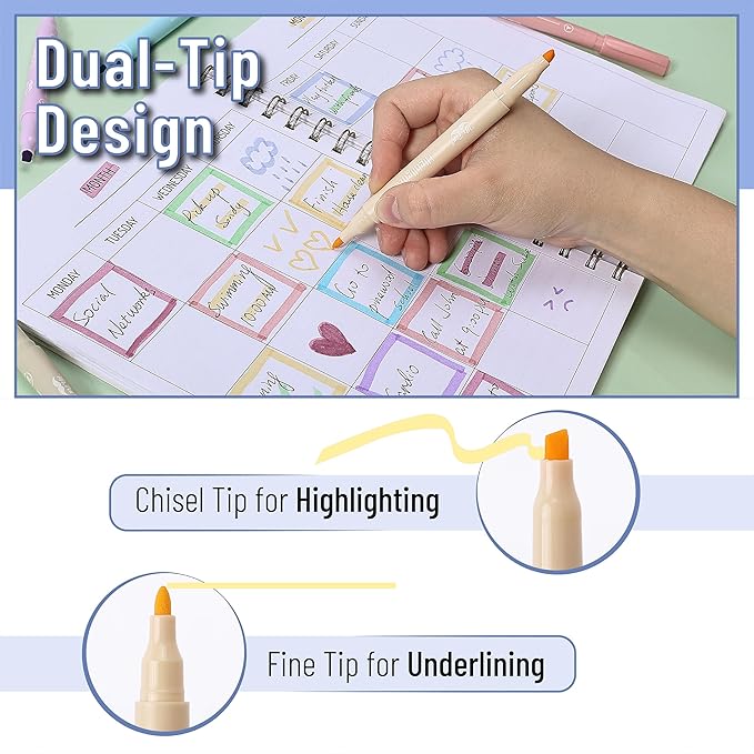 Mr. Pen- Dual Tip Highlighters, Assorted Colors, 8 Pack, Fine & Chisel Tip, Cute Highlighter Pens, Markers