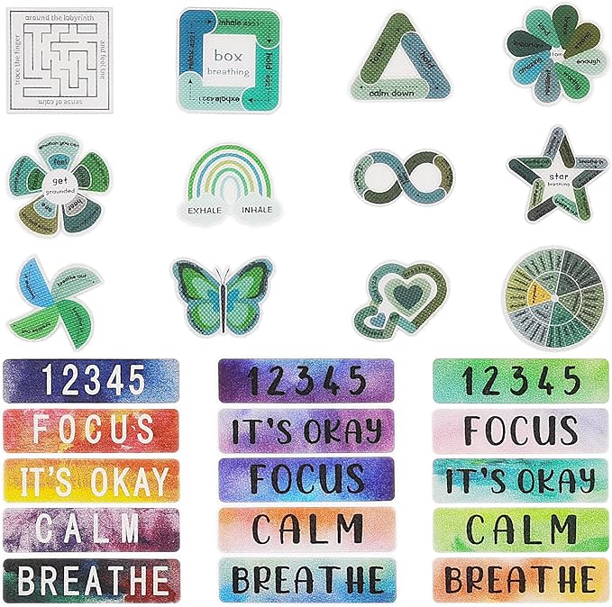 27PCS Sensory Stickers Mindfulness Calm Strips Stickers Scrapbook Supplies for Mood Calming with 2 Textured Counselor Supplies Adult Sensory Items Anxiety Relief Desk Fidget Tools for Classroom Office