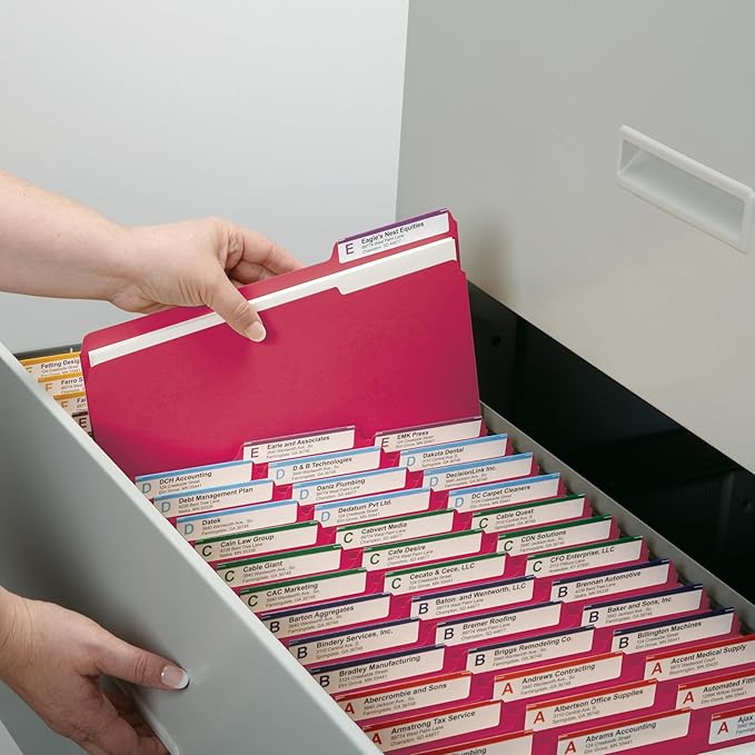 Smead File Folder, 1/3-Cut Tab, Assorted Positions, Letter Size, Red, 100 per Box (12743)