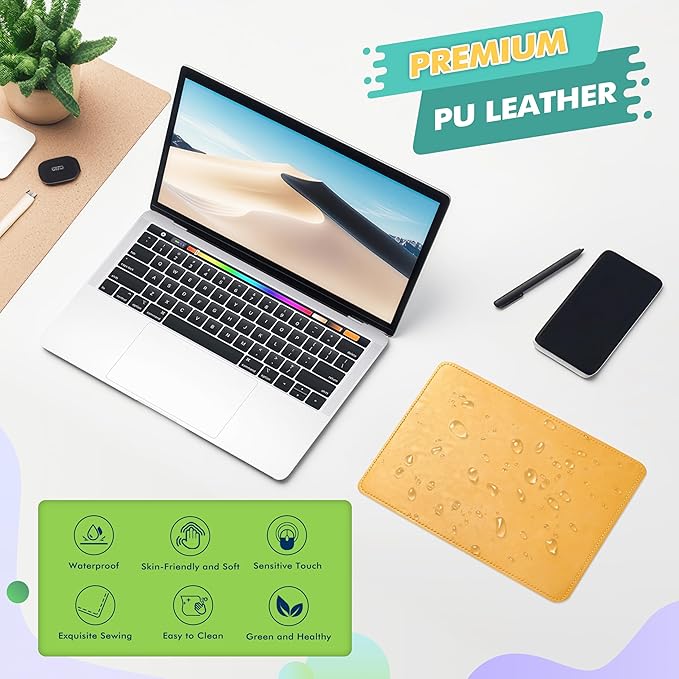 PU Leather Mouse Pad with Stitched Edge, Micro-Fiber Base, Non-Slip Waterproof, 8x11Inch (Light Yellow)