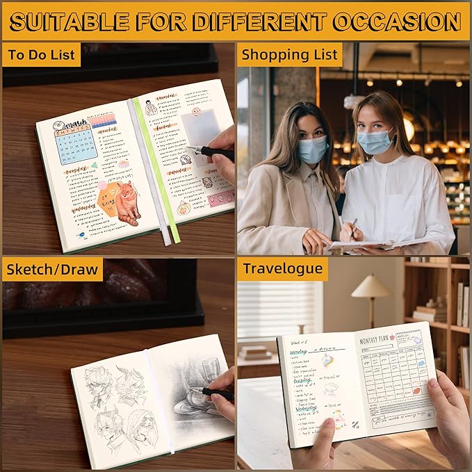 Thick Blank Journal Notebook 400 Pages 3.9 × 5.5 No Lines Soft Leather Pocket Blank Notebook for Women Drawing Book Memo Writing Sketch Diary Notebook Upgrade Page (Marigold)