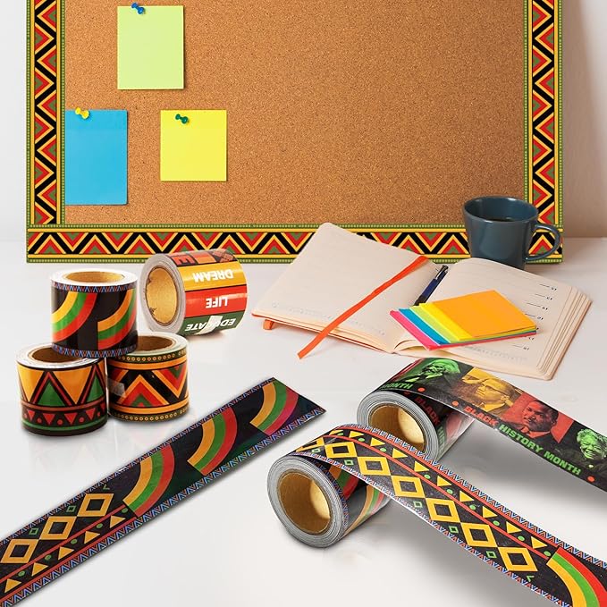 6 Rolls 206.69ft Bulletin Board Decorations Bulletin Board Borders Roll for Classroom Scalloped Trim School Borders for Back to school Theme Classroom Office Decor Supplies(Black History Month)