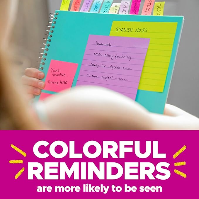 Post-it Notes, 4 in x 6 in, 5 Lined Sticky Note Pads, 100 Sheets per Pad, Beachside Café Collection, New Year Organization or Second Semester School Supplies
