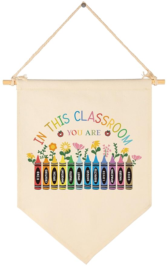 Canvas Banner Flag Sign Pennant Poster Wall Decor Gift for Nursery Classroom Kindergarten Preschool Education Reading Room Playroom Teacher Office Kid Girl Boy-Christmas Gift-in This Classroom