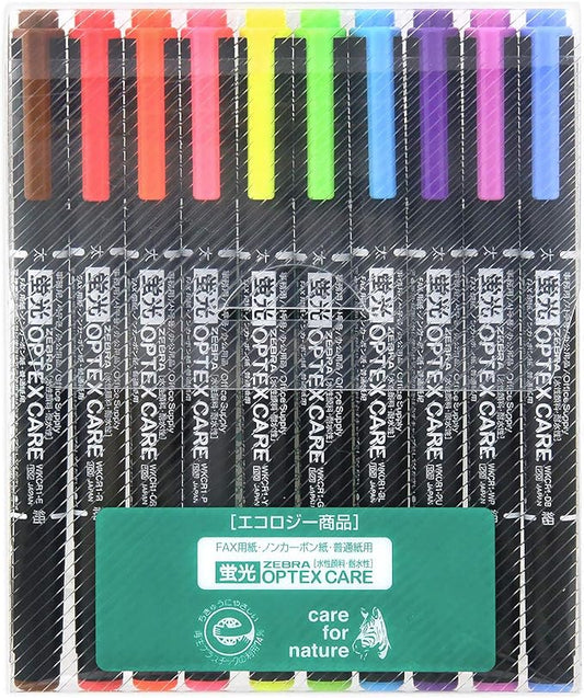ZEBRA WKCR1-10C Highlighter, Optex Care, 10 Colors