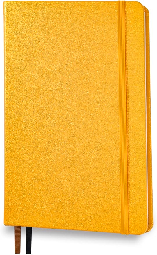 Minimalism Art, Premium Hard Cover Notebook Journal, Classic 5" x 8.3", 122 Numbered Pages, Gusseted Pocket, Ribbon Bookmark, Extra Thick Ink-Proof Paper 120gsm, San Francisco (Dotted, Amber Yellow)