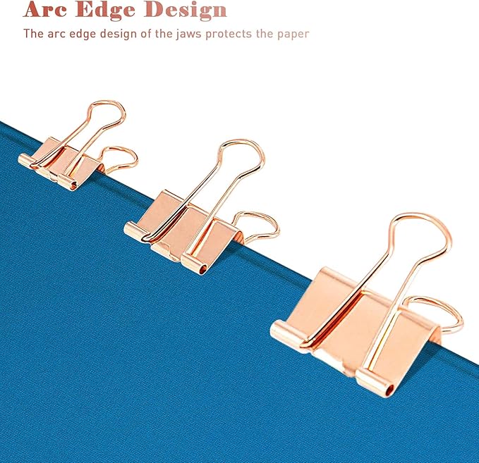 Mini Binder Clips, 120 Pack, 5/8 Inch, Standard 15mm, Rose Gold, Binder Paper Clips, Fold Clamp, Capacity 0.23 Inch, Paper Clips, Office Supplies, with mini stroage Boxes