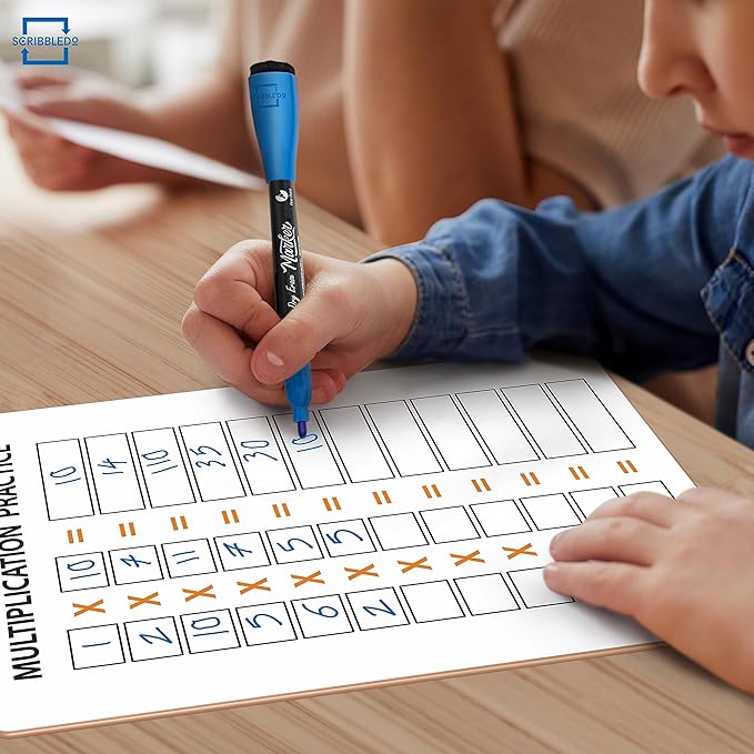 SCRIBBLEDO 11" x 14" Dry Erase Multiplication Chart Whiteboard Multiplication Table Double Sided Times Table Math Manipulatives White Board for Classroom Home Mini Lapboard All Ages