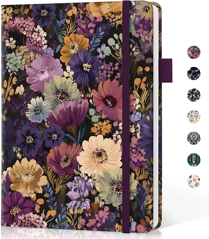 Lined Journal Notebook for Women & Men, Hardcover Leather Journal for writing, A5 College Ruled Notebook for Work & Note Taking, Perfect for Office School Home Supplies, 160 Pages, Midnight Bloom