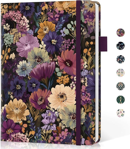 Lined Journal Notebook for Women & Men, Hardcover Leather Journal for writing, A5 College Ruled Notebook for Work & Note Taking, Perfect for Office School Home Supplies, 160 Pages, Midnight Bloom