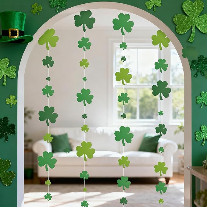 240 Pcs St. Patrick's Day Cutouts Set, Pre-Cut Green Paper Clover, Lucky Shamrock Shape Cut-Outs for Irish Themed Party Bulletin Board Decoration and DIY Crafts Supplies