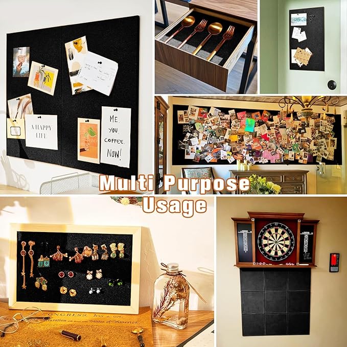 Cork Board Roll with Linen Black 48" x 24"- 1/4" Thick Frameless Natural Corkboard for Walls Pictures Photo Vision Prayer, ZHIDIAN Large Decorative Bulletin Board for Home Office School
