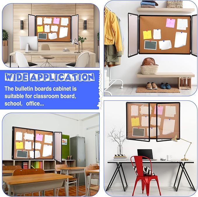 48"x36" Enclosed Bulletin Board Weather Resistant Lockable Outdoor Cork Fabric Display Board Aluminum Frame Wall Mounted 2 Locking Door for Office School Commercial 12xA4(Brown, Black Frame)