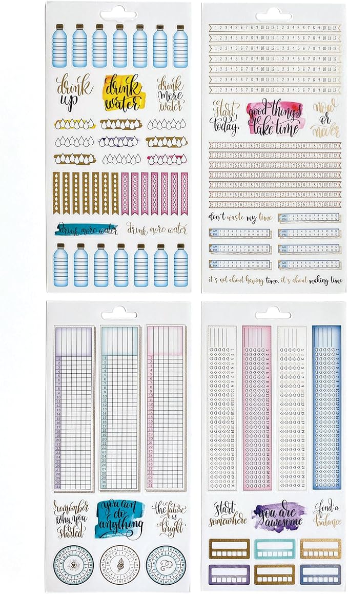 Paper House Productions Planner Sticker Pack of 4 Sticker Sheets for Planners, Journaling and Crafting - Personal Habit Trackers