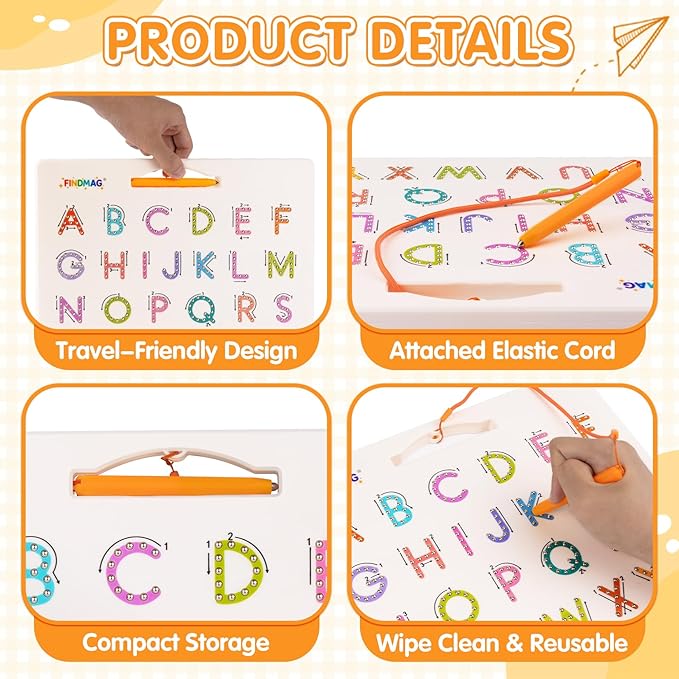 FINDMAG Magnetic Letter Board, Double Sided Alphabet Magnets Tracing Board for Toddlers, Uppercase & Lowercase ABC Boards for Learning Practice, Handwriting, Preschool Educational Gifts for Children