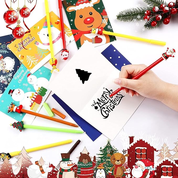 SANNIX 20 Pcs Christmas Pens Bulk Cartoon Gel Ink RollerBall Pen for Kids Christmas Gift School Home Supplies Xmas Party Favor Gift Bags Filler