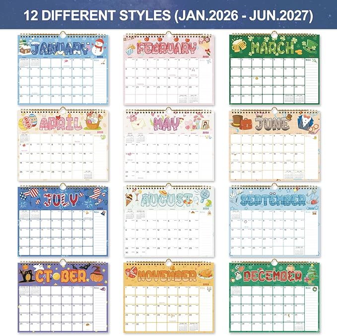 2026 Calendar - 18 Monthly Wall Calendar, January 2026 - June 2027, 8.5" x 11", Calendar 2026 with Twin-Wire Binding, Hanging Hook, Blocks and Julian Dates (Calendar Festivals)