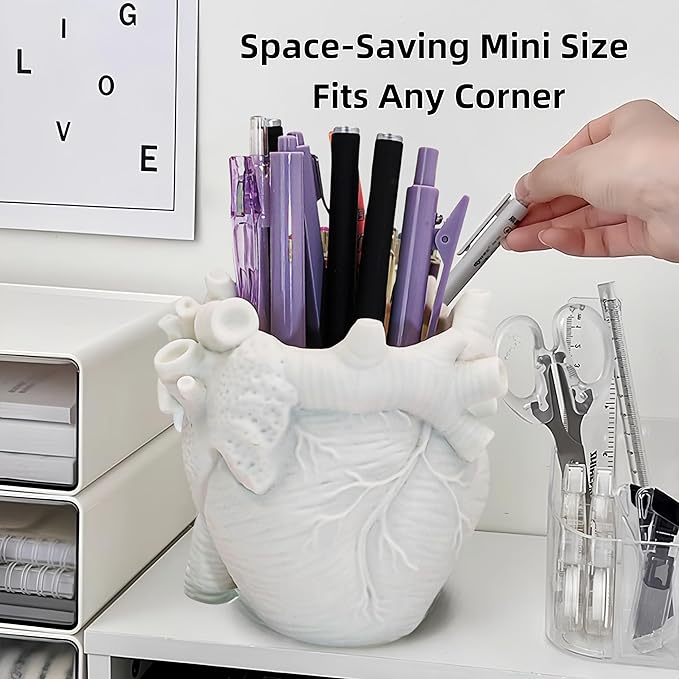 Heart-shaped Pen Holder for Desk Accessories Halloween Decor and Office Decor, Pencil Holder for Desk Organizers, Compact Desk Accessories Gift, Pencil Cup for School, Office, Home (Red)