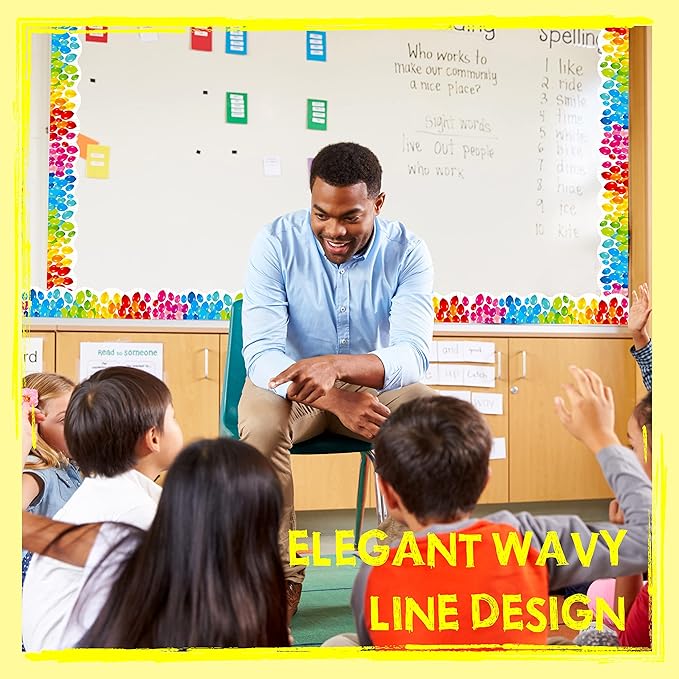 60 Feet Bulletin Board Borders, Color Balloons Pattern Scalloped Rolled Border Trim for School, Classroom & Offices