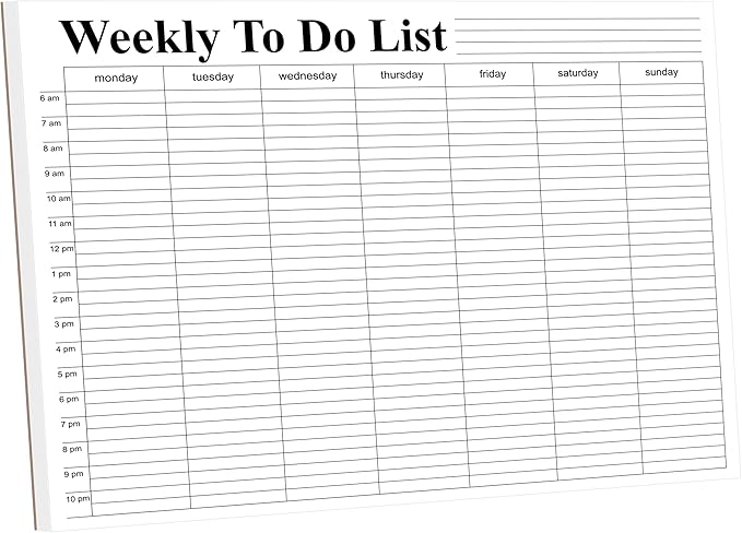 Weekly To Do List notepad, Hourly Schedule, Monday-Sunday, 6am-10pm,Task Planner & Activity Log Notepad – 8.5 x 11” Undated Daily & Hourly Planning Pad, To-Do List, Checklist, Track Time & Tasks, ADHD Tracker – Organize Workday, Boost Productivity