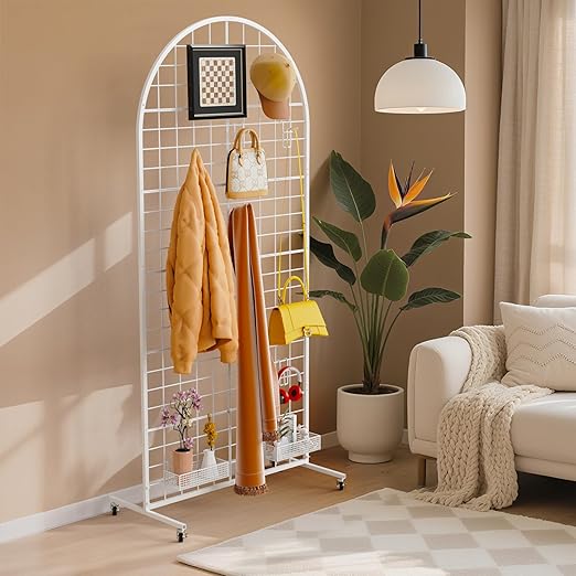 Grid Wall Panel 1PCS Display Stand 2.6' x 5.8' FT White Grid Wall Panels Movable Retail Display Racks Floorstanding Gridwall Heavy Duty with Wheel for Art Craft Photo Displays Fair Trade Show