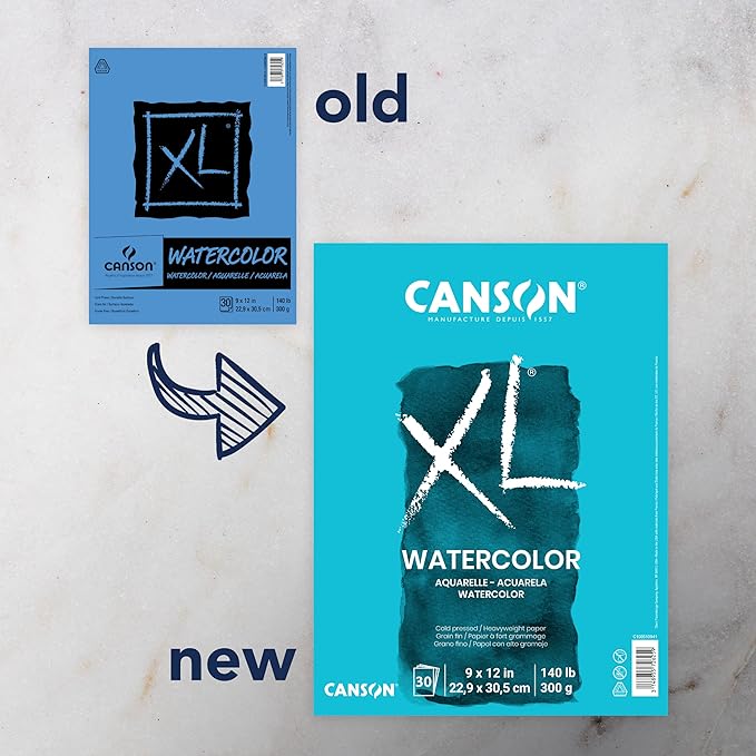Canson XL Series Watercolor Textured Paper Pad for Paint, Pencil, Ink, Charcoal, Pastel, and Acrylic, Fold Over, 140 Pound, 9 x 12 Inch, 30 Sheets, Pack of 6