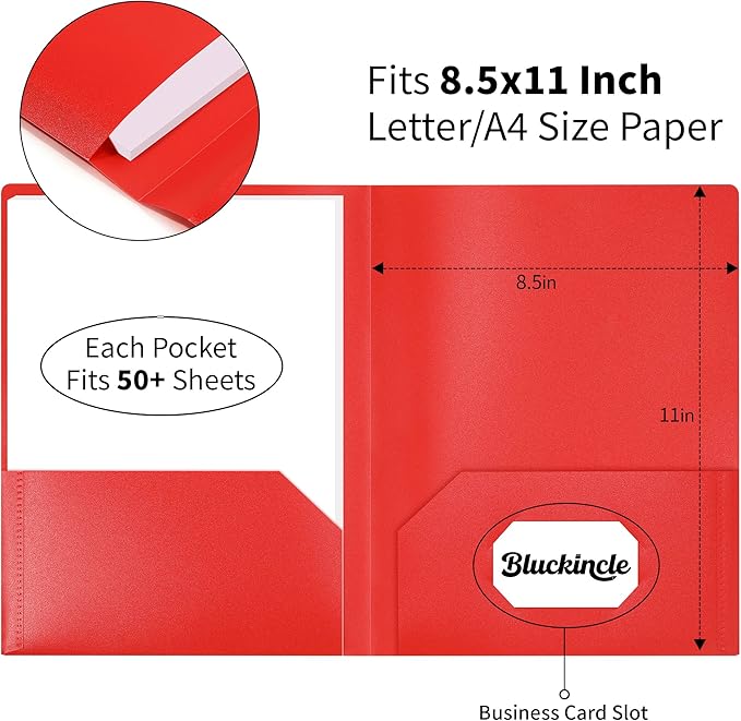 Folders with Pockets, 2 Pocket Plastic Folder with Pockets for School Colored File Folder for Documents Letter Size with Business Card Slot Back to School Teacher Supplies(6 Pack Rainbow Colors)