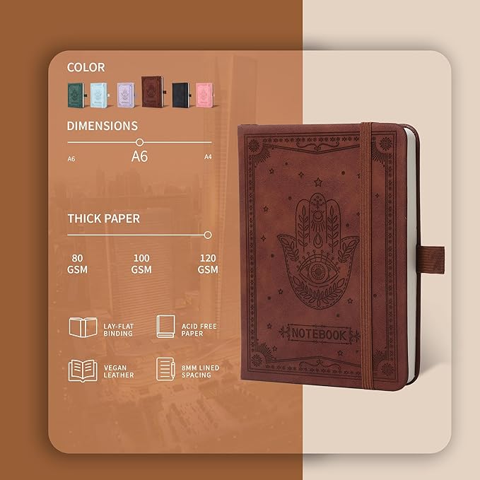 Inner Pocket Notebook Lined Journal 4X 6 Hardcover Leather Notebook 288 PAGE Finger Aesthetic Bound College Ruled Reading Diary Notepad For Travel Work School Office Writing Gifts -Blue