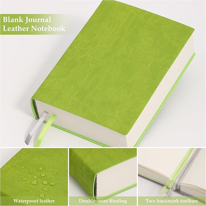 Thick Blank Journal Notebook 720 Pages 3.9 × 5.5 No Lines Soft Leather Pocket Blank Notebook for Women Drawing Book Memo Writing Sketch Pad Diary Notebook (Green Blank Notebook)
