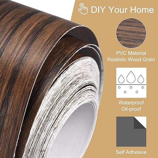 uxcell Wood Grain Tape, 4.72" x33 Ft Wall Paper Border Sticker Self-Adhesive Wood Grain Repair Patch with Scraper for Wall Corner Table Door Sofa Furniture Home Decor (Dark Cherry)