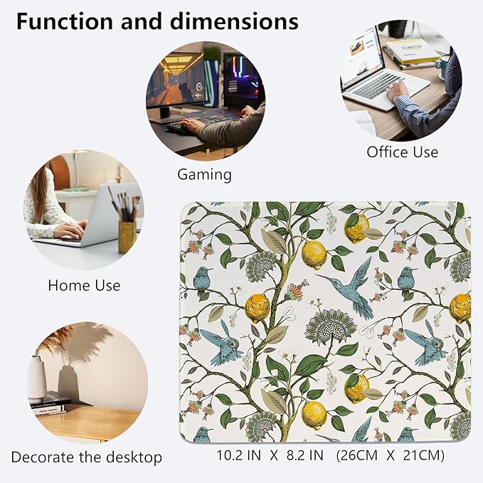Lemon Tree Mouse Pad,Small Yellow Italian Lemon Tree Mouse Pad,Floral Desk Mat,Girly Summer Mouse Pads Desktop for Dorm Home Office Desktop Decor,11.8x9.8 Inch