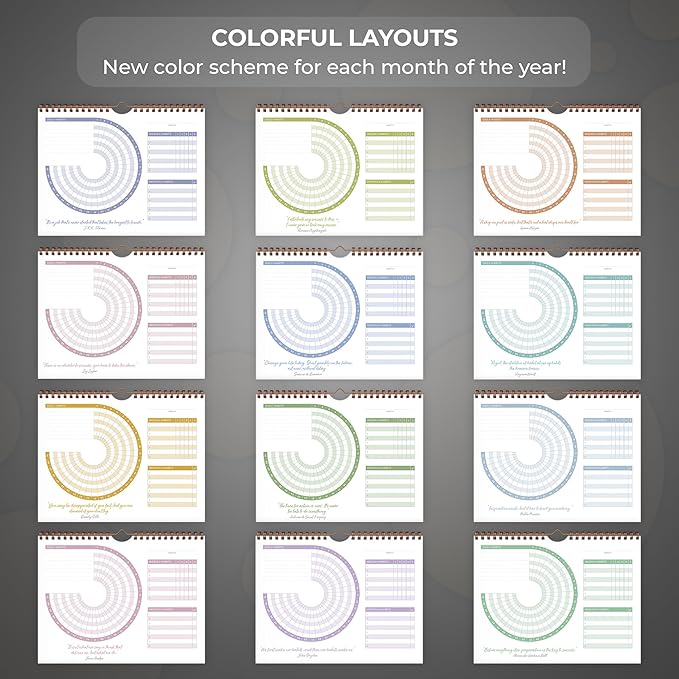 Clever Fox Habit Calendar Circle – 24-Month Inspirational Daily Habit Tracker with Colorful Pages – Routine & Goal Planner Journal (Black)